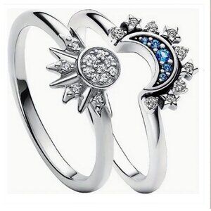 NWT Sun & Moon Ring Set Engagement Wedding Best Friends Promise Size 9 Silvery